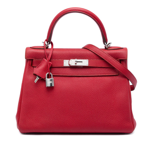 Kelly Handbag Red Togo with Palladium Hardware 28