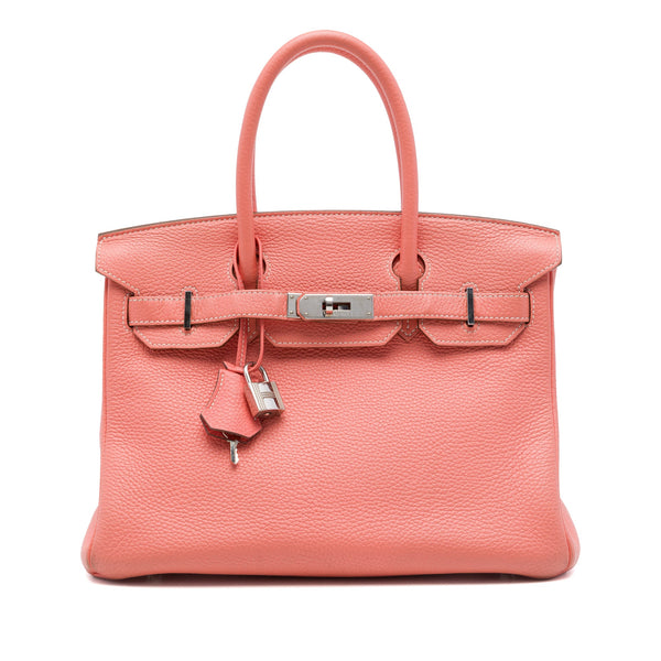 Birkin Handbag Pink Clemence with Palladium Hardware 30
