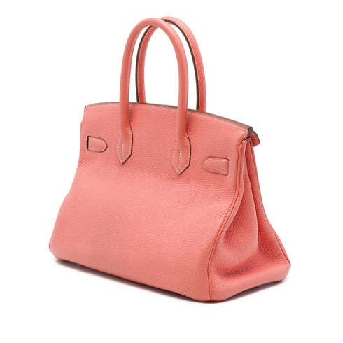 Birkin Handbag Pink Clemence with Palladium Hardware 30