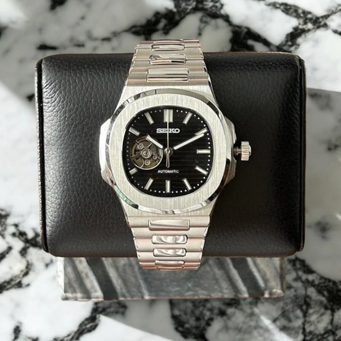 Seiko Mod Nautilus Open Heart | Black