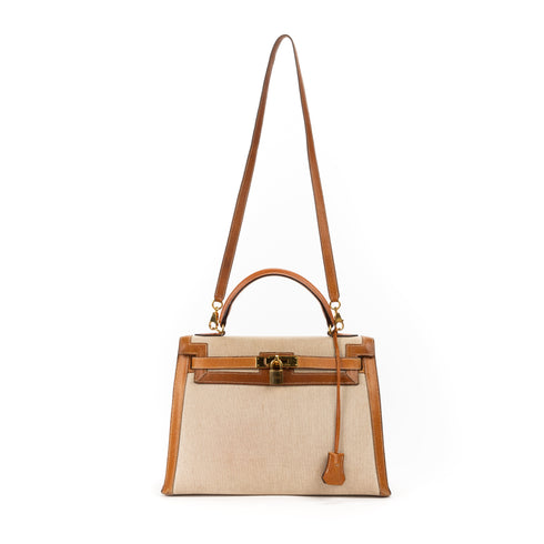 Kelly Handbag Toile and and Brown Courchevel with Gold Hardware 32