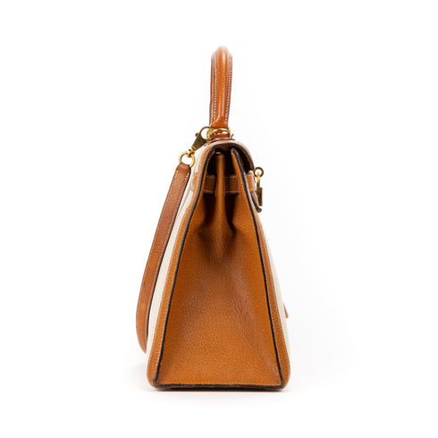 Kelly Handbag Toile and and Brown Courchevel with Gold Hardware 32