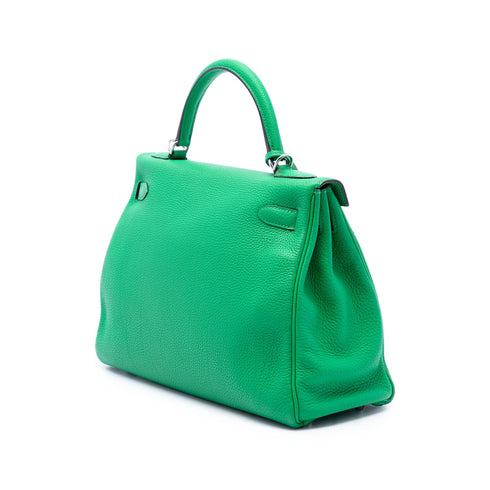 Kelly Handbag Green Togo with Palladium Hardware 32