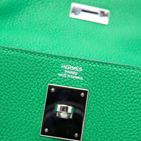 Kelly Handbag Green Togo with Palladium Hardware 32