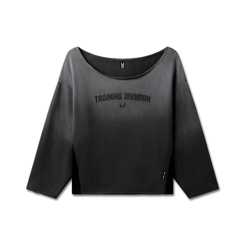 W049. Raw Hem Oversized Crewneck - Black Sun Fade