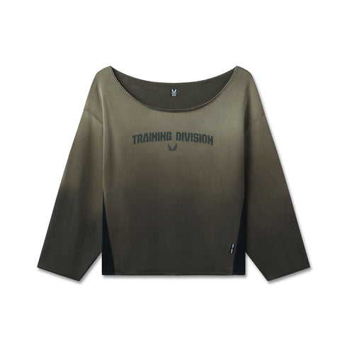 W049. Raw Hem Oversized Crewneck - Olive Sun Fade
