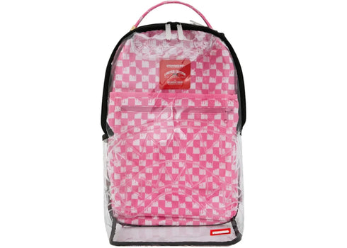 Sprayground Clear DLX Checked Out Backpack Pink Drip
