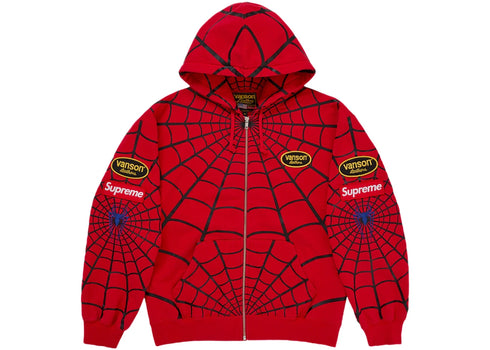 Supreme Vanson Leathers Spider-Man Zip Up Hooded Sweatshirt Red