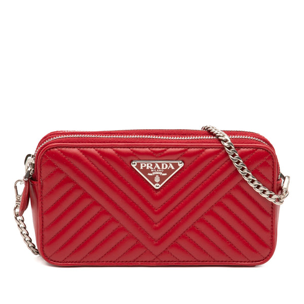 Double Zip Wallet on Chain Crossbody Chevron Leather Mini