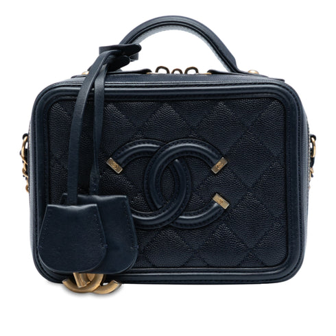 Filigree Vanity Case Quilted Caviar Small
