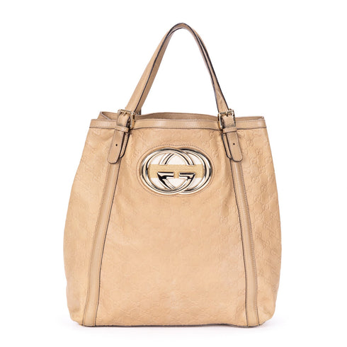 Britt Web Convertible Satchel Guccissima Leather Large