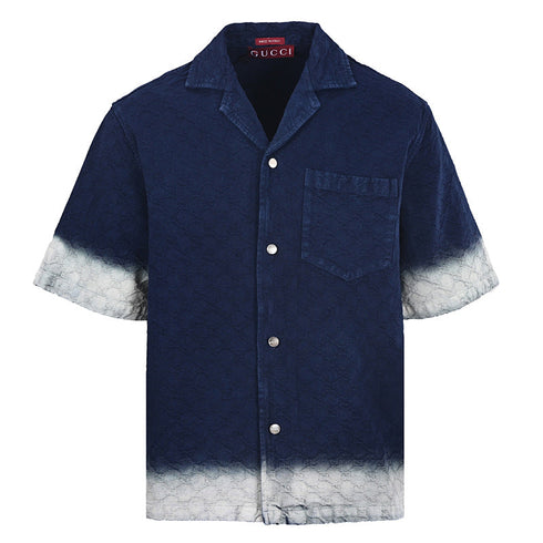 GUCCI Jacquard Denim Short-Sleeve Shirt