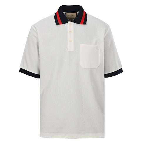 GUCCI Red and Green Web Embroidered Polo Shirt