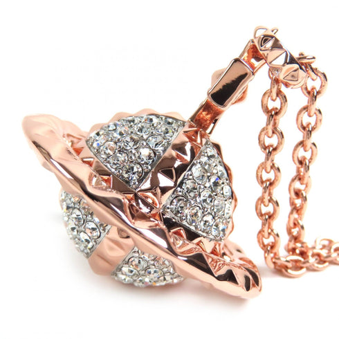Pendant Necklace Pink Gold with Rhinestone