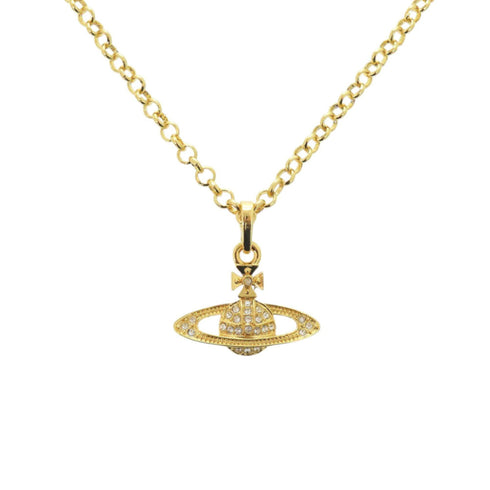 Pendant Necklace Gold Metal and Rhinestone