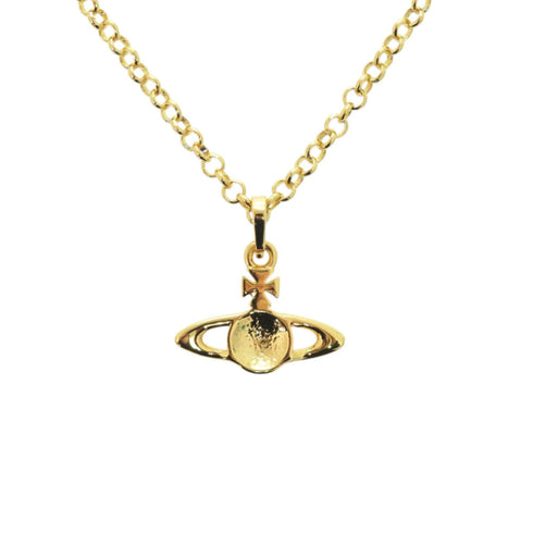 Pendant Necklace Gold Metal and Rhinestone