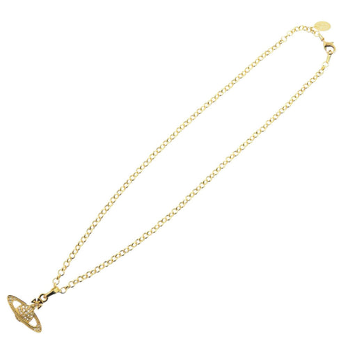Pendant Necklace Gold Metal and Rhinestone