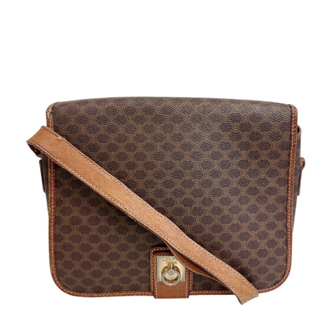 Vintage Saddle Flap Shoulder Bag Macadam Coated Canvas Small