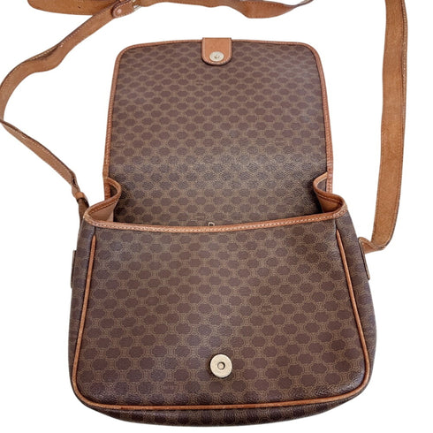 Vintage Saddle Flap Shoulder Bag Macadam Coated Canvas Small