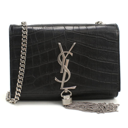 Classic Monogram Tassel Crossbody Bag Crocodile Embossed Leather Small