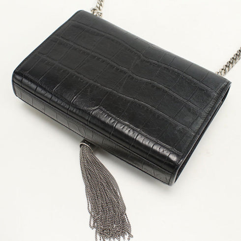 Classic Monogram Tassel Crossbody Bag Crocodile Embossed Leather Small
