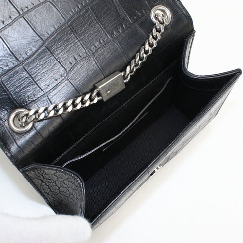 Classic Monogram Tassel Crossbody Bag Crocodile Embossed Leather Small