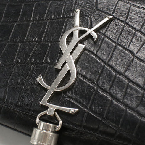 Classic Monogram Tassel Crossbody Bag Crocodile Embossed Leather Small