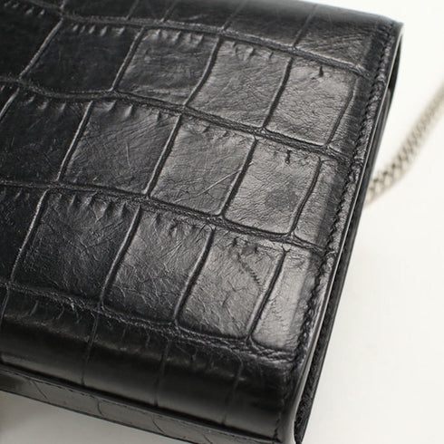 Classic Monogram Tassel Crossbody Bag Crocodile Embossed Leather Small