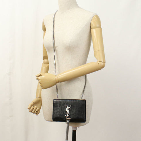 Classic Monogram Tassel Crossbody Bag Crocodile Embossed Leather Small