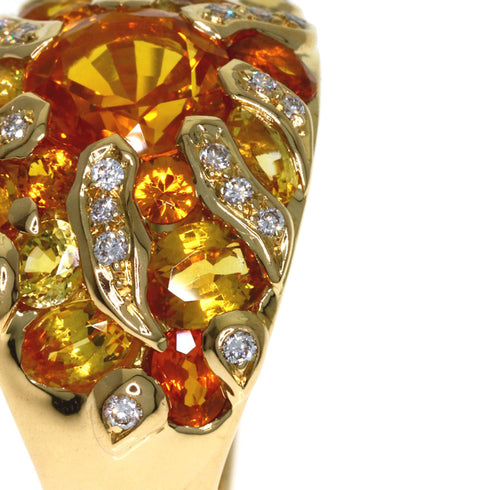 Sun Motif Ring 18K Yellow Gold with Diamond and Sapphire