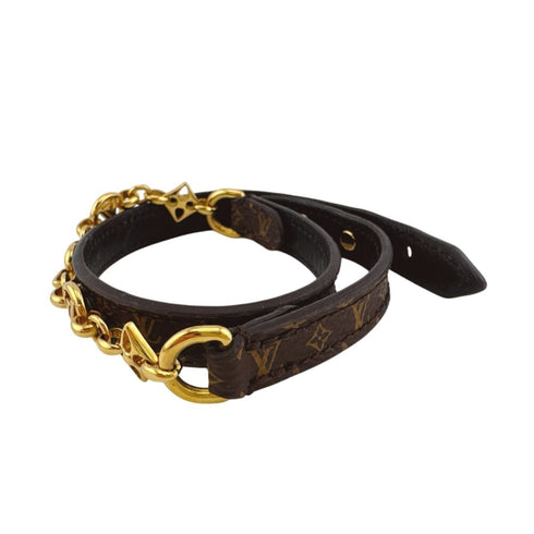 Monogram Bangle Bracelet Leather Brown Gold