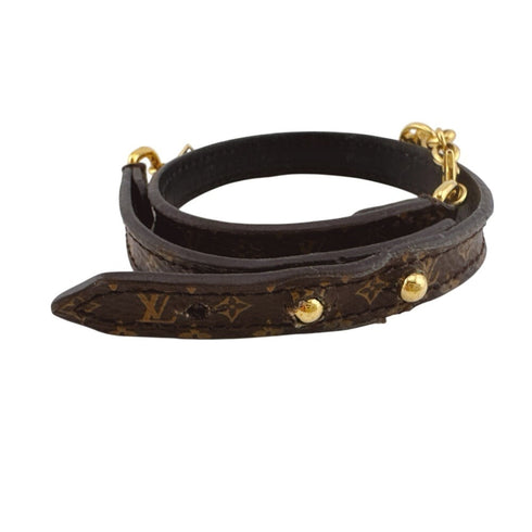Monogram Bangle Bracelet Leather Brown Gold