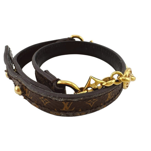 Monogram Bangle Bracelet Leather Brown Gold