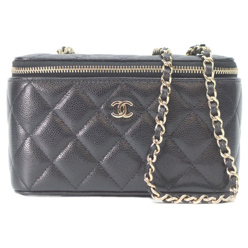 Classic Vanity Case with Chain Quilted Caviar Small