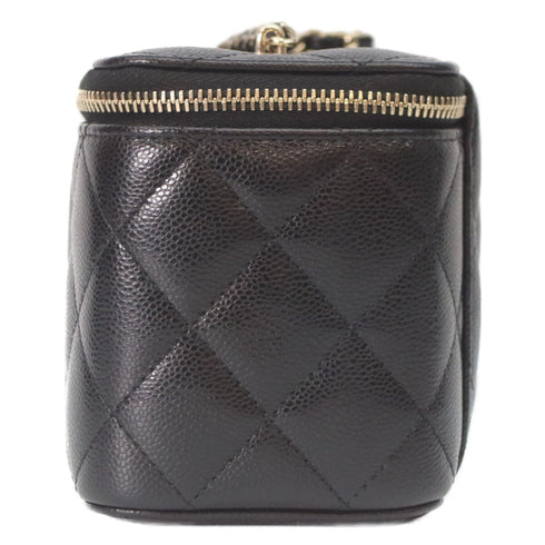 Classic Vanity Case with Chain Quilted Caviar Small