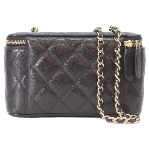 Classic Vanity Case with Chain Quilted Caviar Small