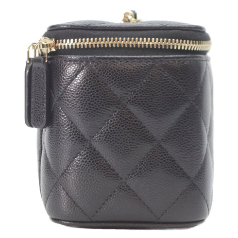 Classic Vanity Case with Chain Quilted Caviar Small