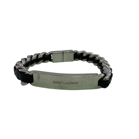 Curved Chain Bracelet Leather Silver