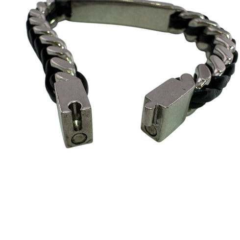 Curved Chain Bracelet Leather Silver