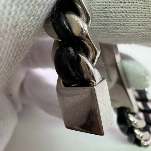 Curved Chain Bracelet Leather Silver