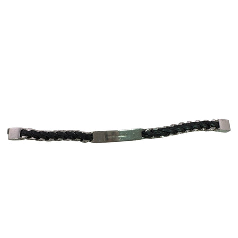 Curved Chain Bracelet Leather Silver