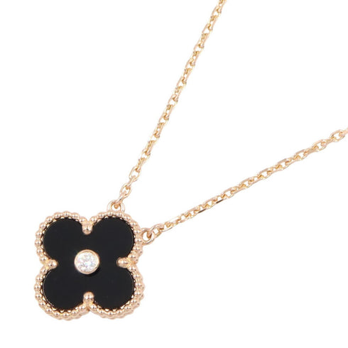 Vintage Alhambra Pendant Necklace 18K Rose Gold and Onyx