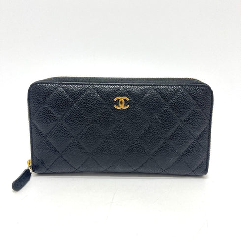 Zip Around Wallet Quilted Caviar Long