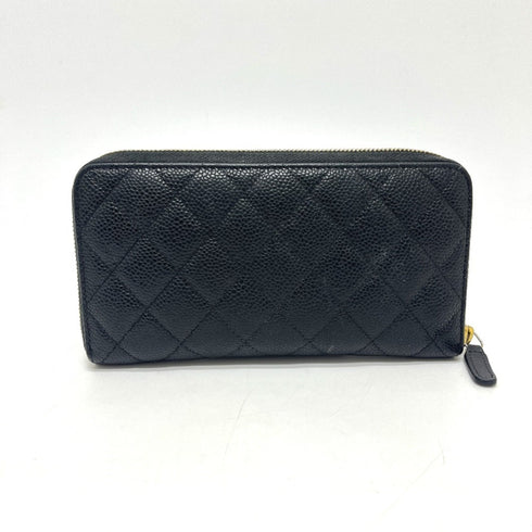 Zip Around Wallet Quilted Caviar Long