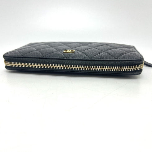 Zip Around Wallet Quilted Caviar Long