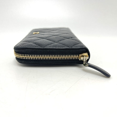 Zip Around Wallet Quilted Caviar Long