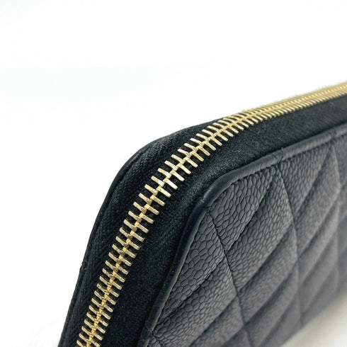 Zip Around Wallet Quilted Caviar Long