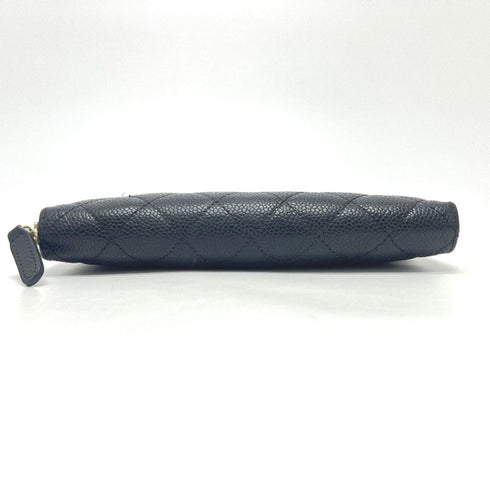 Zip Around Wallet Quilted Caviar Long