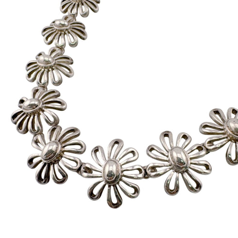 Vintage Daisy Flower Pendant Necklace Sterling Silver