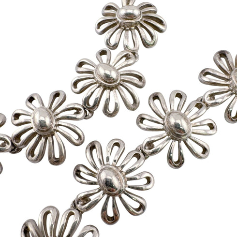 Vintage Daisy Flower Pendant Necklace Sterling Silver